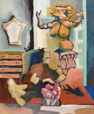 "Family Night At Home" Contemporary Abstract Figurative Oil Painting