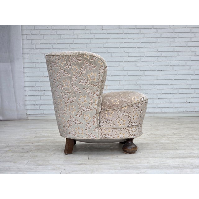 Danish Curved Armchair in Light Green-Gray Furniture Velour, 1970s For Sale - Image 10 of 18