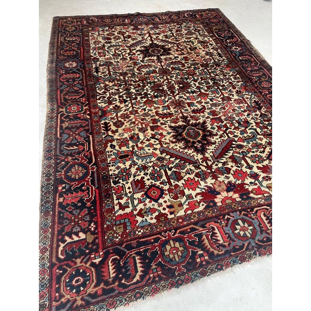 1940s Jungle Heriz with Duel-Finials Eggshell with Garden of Colors Rug 7.2 x 10.4 For Sale - Image 13 of 13