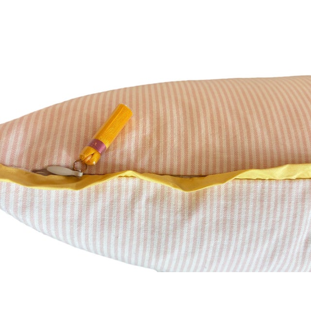 Striped Lumbar Pillow Cover With Golden Embroidery For Sale - Image 4 of 4