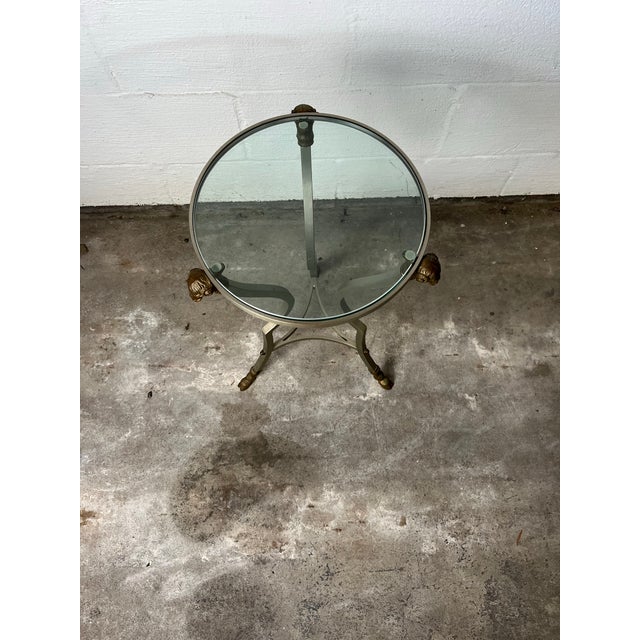 Maison Jansen Neoclassical Gueridon Drink Table in Brushed Steel & Brass Maison Jansen Style For Sale - Image 4 of 8