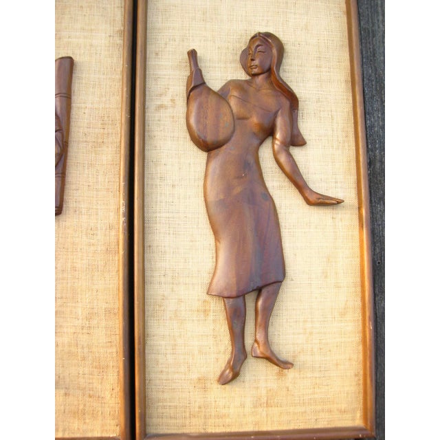 Vintage Witco Style Mid Century Carved Teak Man Woman Wood Wall Art A Pair Chairish