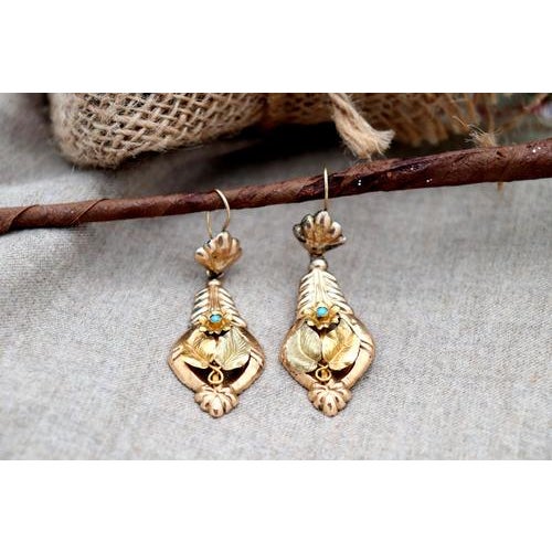Gold Earrings with Applications and Reliefs, Set of 2 For Sale - Image 3 of 6