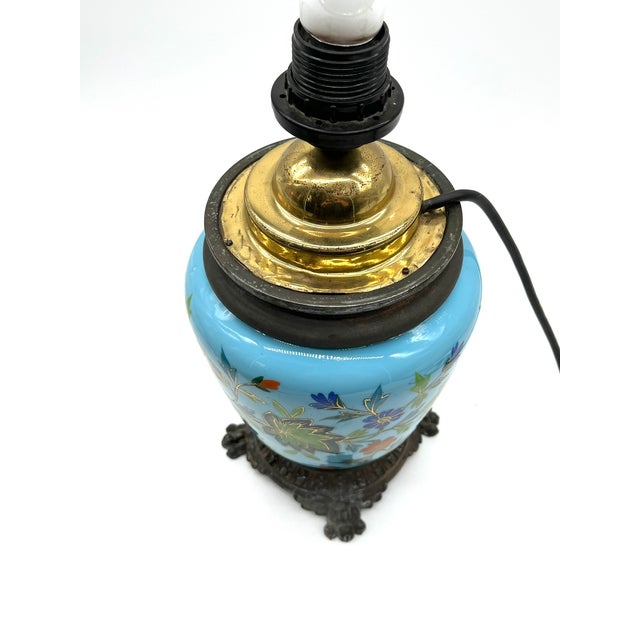 Metal Biedermeier Table Lamp in Opal Glass and Turquoise Glass, 1890 For Sale - Image 7 of 15