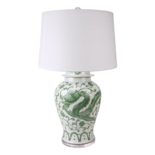 Matthew Izzo Home Jingdezhen Porcelain Hand-Painted Jade Green Temple Jar Table Lamp For Sale