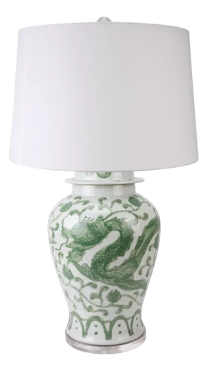 Matthew Izzo Home Jingdezhen Porcelain Hand-Painted Jade Green Temple Jar Table Lamp