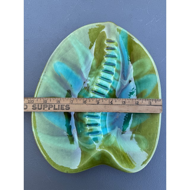 Vintage MCM California Pottery Usa 404 Green & Aqua Drip Glaze Ash or Catchall Tray For Sale - Image 11 of 13
