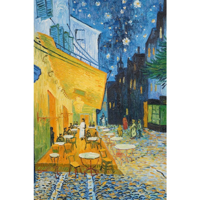 Late 20th Century Late 20th Century Café Terrace at Night After Vincent Van Gogh Oil Painting Canvas Impressionist, Framed For Sale - Image 5 of 12