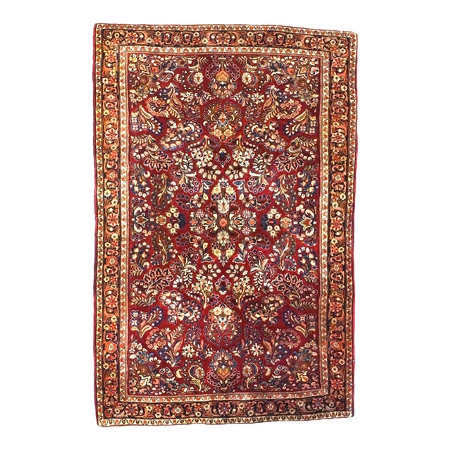 Antique Persian Sarouk Wool 4x6 Red, Orange & Ivory Handmade Area Rug #9902994 For Sale