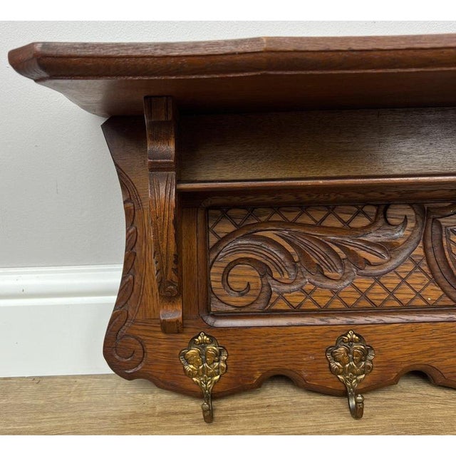 Vintage French Oak Wall-Mounted 5-Hook Coat Rack For Sale - Image 3 of 10