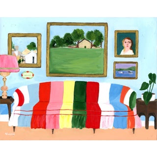 Striped Sofa Contemporary Modernist Interiors Painting by Alexandra Swistak For Sale