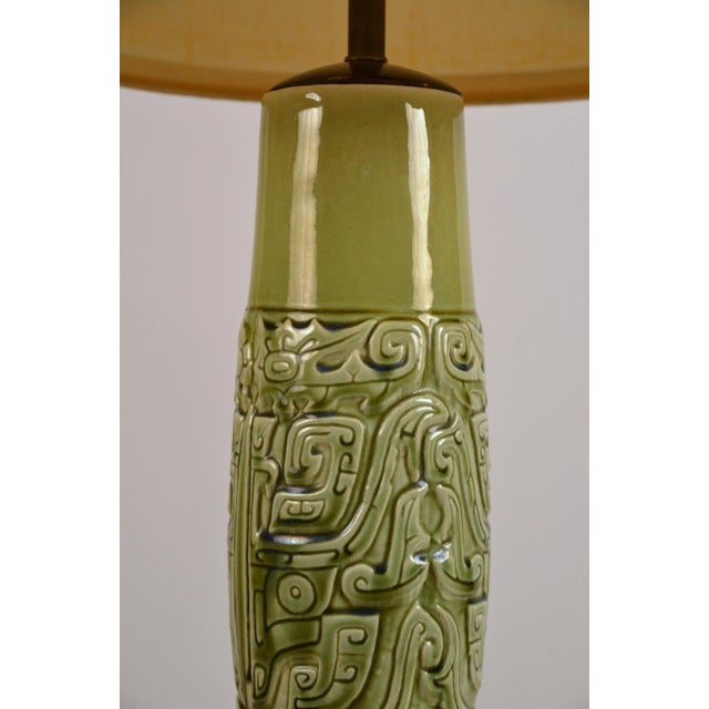 1960s Mayan Inspired Ceramic Lamp With Original Shade For Sale - Image 5 of 9