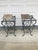 Beautiful European wrought iron wine table with marble tops. Each holds 6 bottles of wine and stemware.