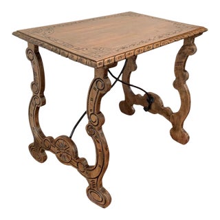 19th Side Table of Chestnut With Carved Lyre Legs, Spanish, 19th Century For Sale