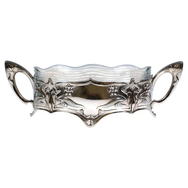 Art Nouveau Silver Jardiniere with Glass Insert from Koch & Bergfeld, Germany, 1900s For Sale - Image 9 of 9
