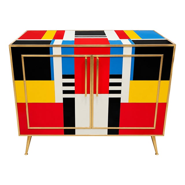 Multicolored Glass Sideboard, 1980s For Sale