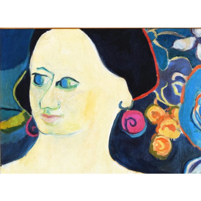 Vintage Mid Century Fauvist Portrait of a Woman Abstracted Floral Still Life For Sale - Image 4 of 8