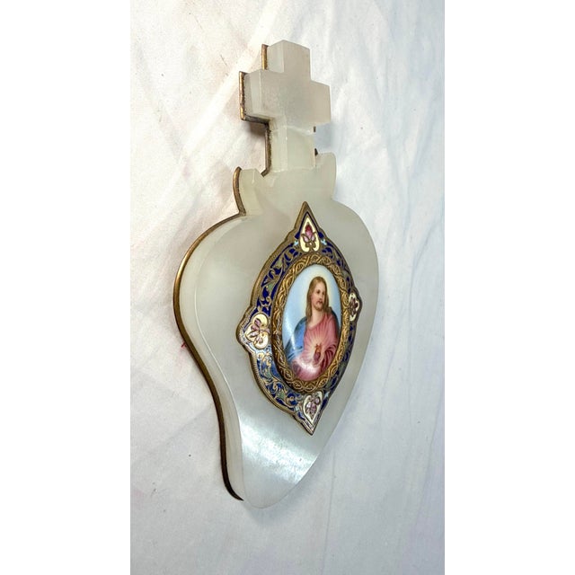 Jade Rare Antique 1800's French Jade Bronze Enamel Champleve Mini Jesus Painting Art For Sale - Image 8 of 10