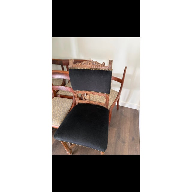 Ornate Antique Wood Drop Leaf Dining Table Set W 3 Chairs / Entryway Table For Sale - Image 9 of 11