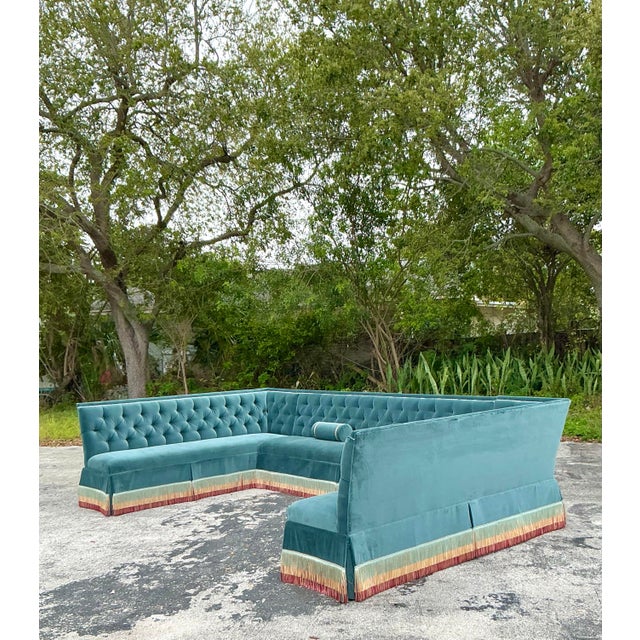 Vintage Regency Sherril Williams Monumental Custom Tufted Banquette Sofa For Sale - Image 10 of 12