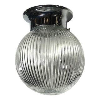 1950s Holophane Glass Globe Pendant Light with Chrome Fitter For Sale