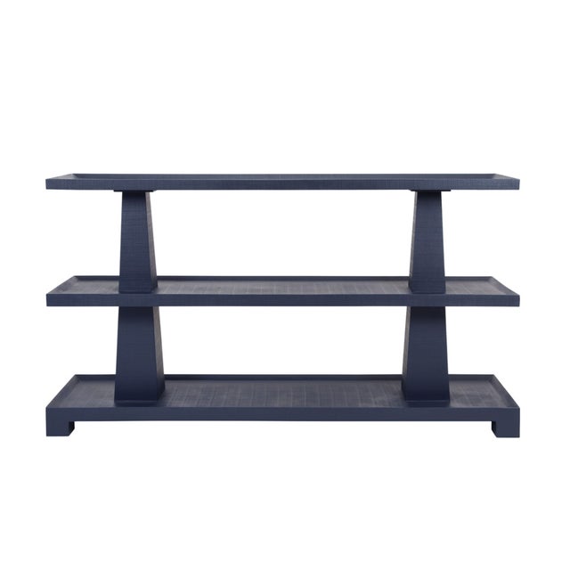 Textile Matthew Izzo Home Lowen Textured Navy Linen Three Tier Console Table For Sale - Image 7 of 7
