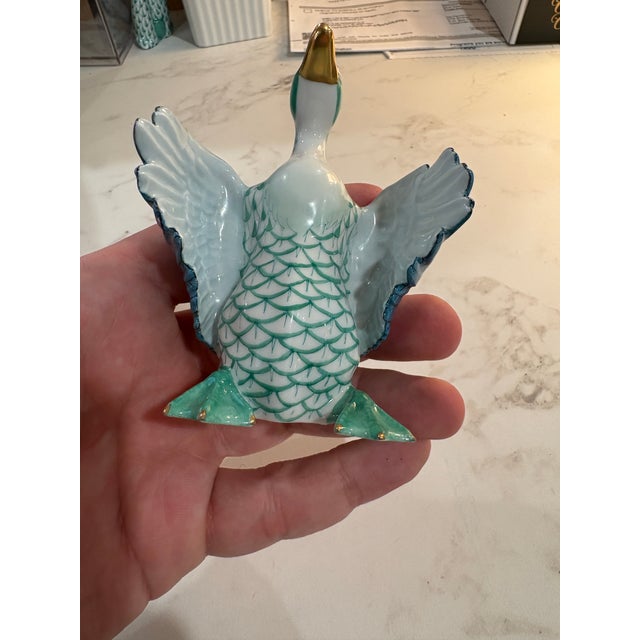 Herend First Edition Green Fishnet Goose With Open Wings – Model 15588 Style For Sale - Image 6 of 7