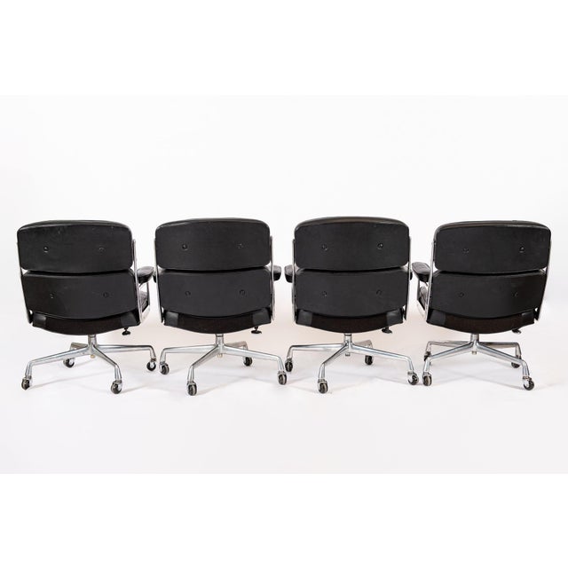 1980s Eames for Herman Miller Time Life Black Leather Office Chairs, 1980s - Set of 4 For Sale - Image 5 of 18