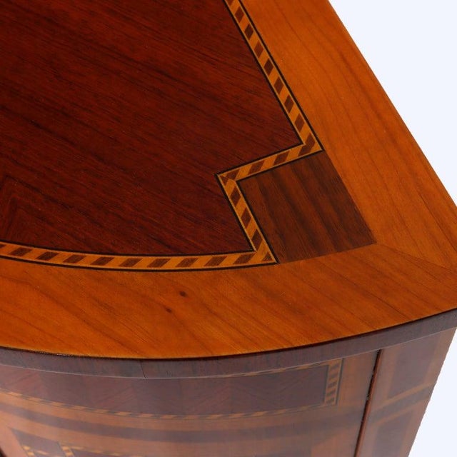 Brown Early 20th Century Pair Italian Hepplewhite Style Satinwood & Rosewood Inlaid Demilune Consoles For Sale - Image 8 of 15