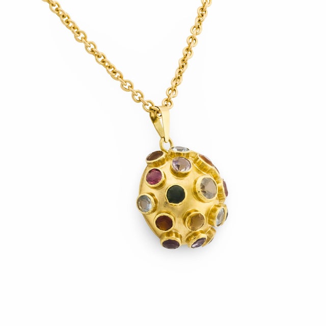 Modern Vintage Multi-Stone 14k Yellow Gold Half Sputnik Necklace For Sale - Image 3 of 7