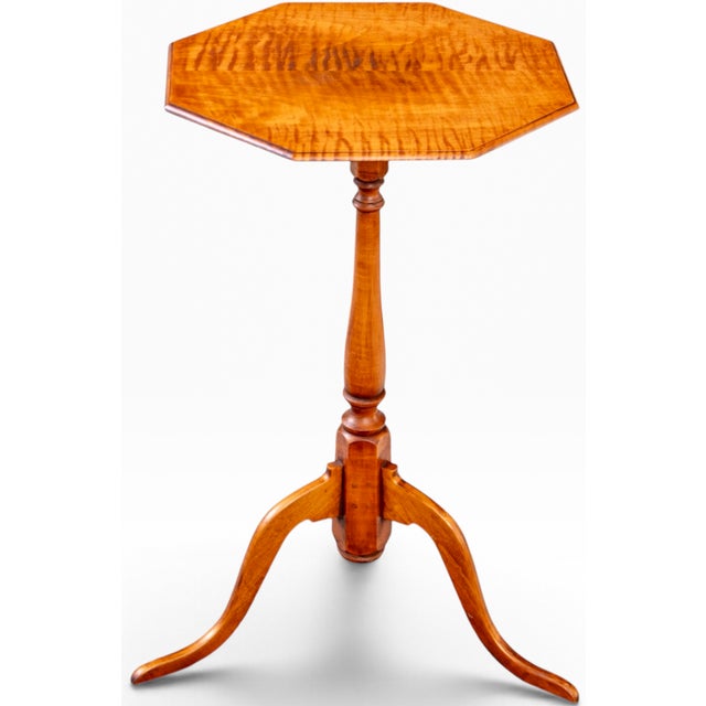 Eldred Wheeler Bench-Made Tiger Maple Hexagonal Candlestand Pedestal Table A superb bench-made solid tiger maple hexagonal...
