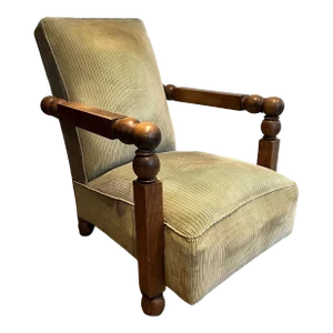 Circa 1950s Wood & Velvet Brutalist Armchair