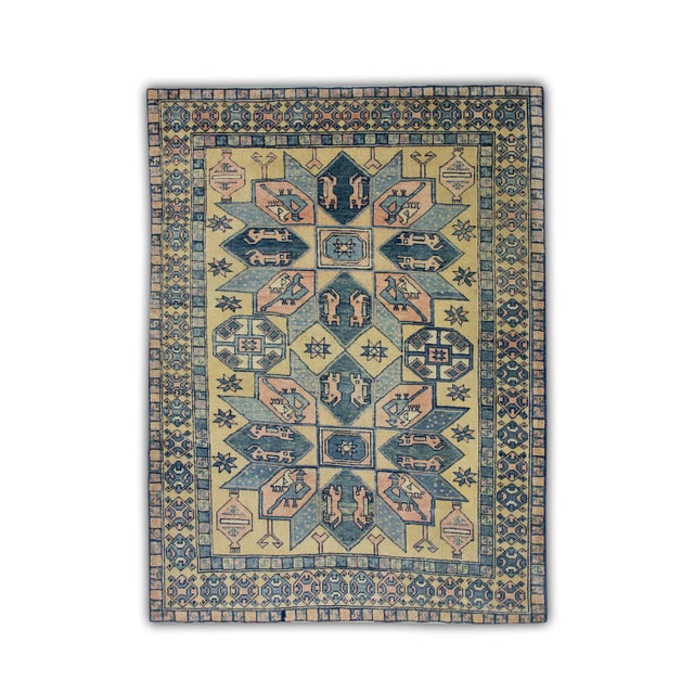 Textile 1960s Blue & Pink Vintage Turkish Rug 4'11" X 6'7" For Sale - Image 7 of 7