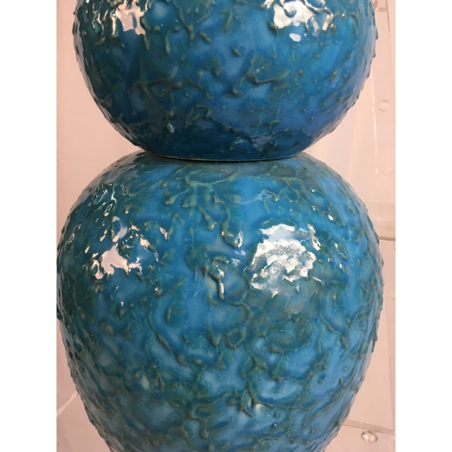 Stunning, large mid-century lamp. Beautiful turquoise color with an amazing texture!
