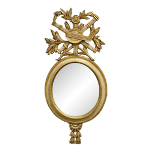 Antique Italian Regency Carved Wood Round Cream & Gold Wall Mirror by M Grieve