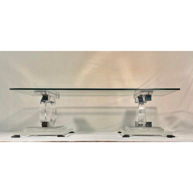 Coco Chanel Style Lucite Acrylic Mirror Glass Coffee Table, Mid-Century Modern, C. 1970s For Sale - Image 9 of 12