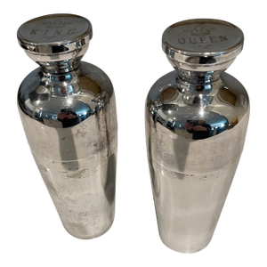 1970s Pair of Napier Silver Plate His and Hers Travel Cocktail Shakers