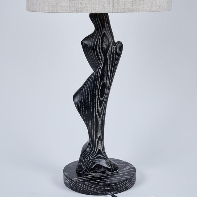 Rare Pair of French Sculptural Cerused Oak Lamps, 1950's For Sale - Image 4 of 8
