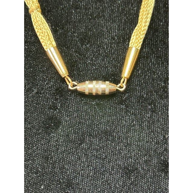 Yellow 1940s Bakelite Amber Necklace W/ Tiger’s Eye Elephant Pendant & Gold Chain Tassels For Sale - Image 8 of 8