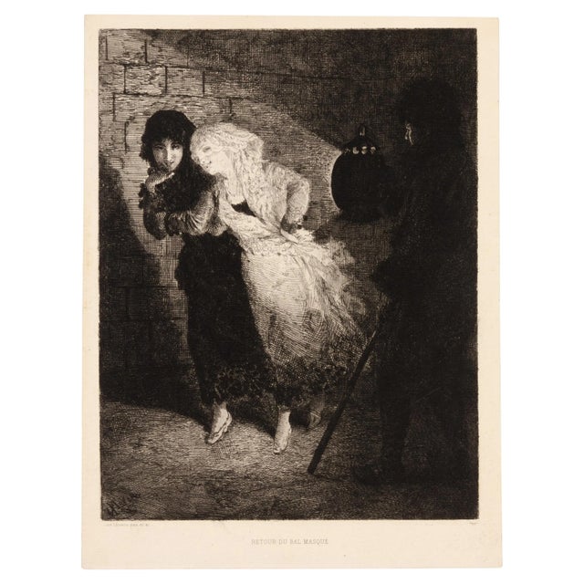 Josep Llovera i Bufill, Return from the Masked Ball, 1800s, Engraving For Sale - Image 6 of 6