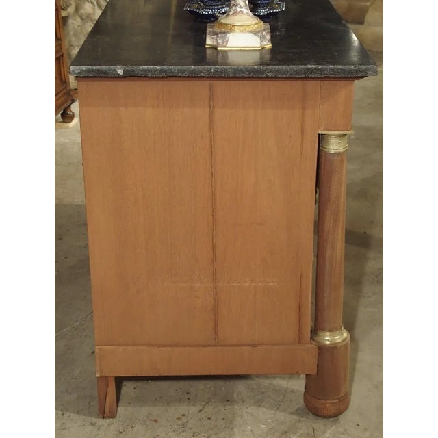 Brown French Empire Mahogany Commode With Bluestone Top and Gilt Bronze Hardware For Sale - Image 8 of 13