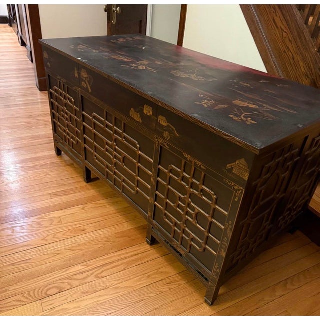 Black Drexel Heritage Chinoiserie Style Executive Desk For Sale - Image 8 of 12