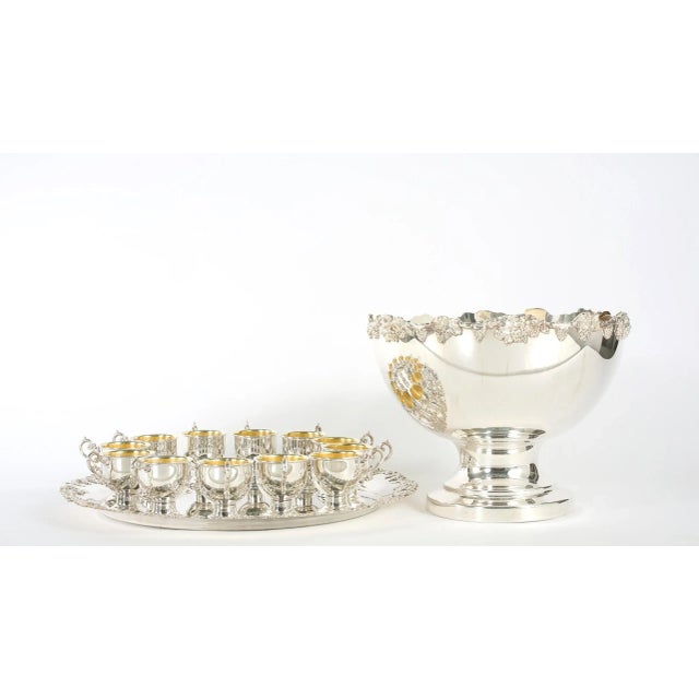 English Georgian Style Silver Plated Copper Punch Bowl Service - Set of 15 For Sale - Image 4 of 13