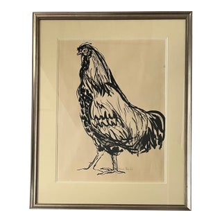 Mary Jane Bigler (American 1909 - 1995) Sumi Ink Drawing of a Rooster or Cockerel 1964 For Sale