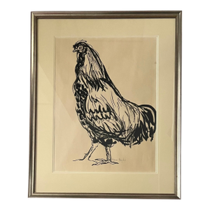 Mary Jane Bigler (American 1909 - 1995) Sumi Ink Drawing of a Rooster or Cockerel 1964