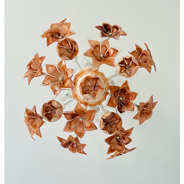 Exquisite Vintage Italian Murano Style Floral Chandelier A breathtaking statement lighting piece featuring warm amber-...