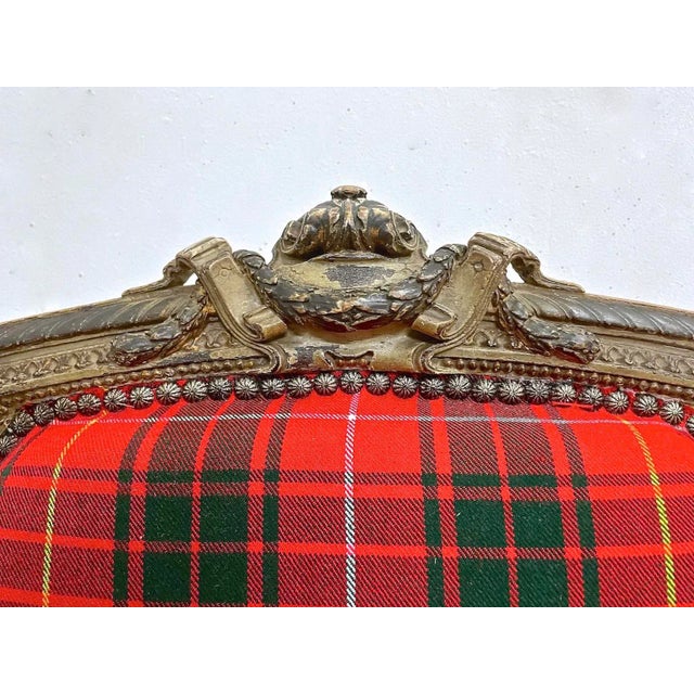 Pair of Antique Carved Red Tartan Armchairs For Sale - Image 9 of 13