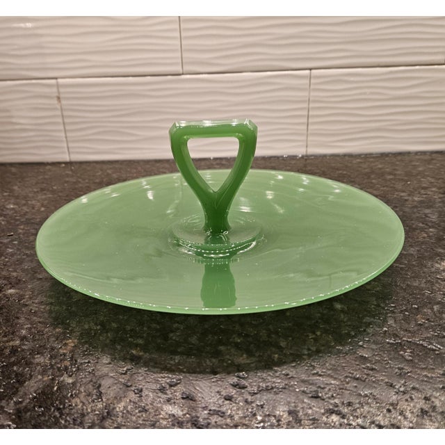 Glass Vintage 1950’s, Green Jadeite, Northwood Co., Tid-Bit Server. For Sale - Image 7 of 11