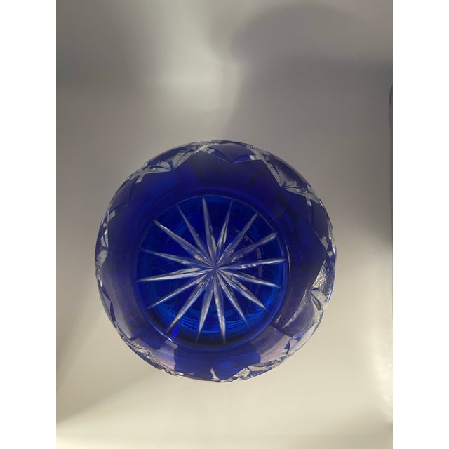 Bohemia Mid-Century Bohemian Cobalt Cut-to-Clear Crystal Ovoid Palmette Vase For Sale - Image 4 of 6