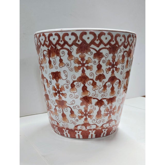 Orange Antique Qing Dynasty Ceramic Orange & White Jardiniere For Sale - Image 8 of 8